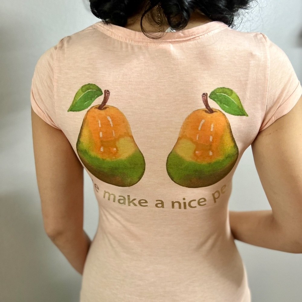 Peachy Pink “We Make a Nice Pear” Graphic Pears Short Sleeve T-Shirt